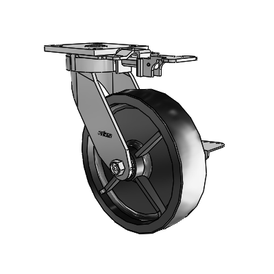 4 Series Kingpinless Casters Top Plate Swivel Caster with 8 x 2 Polyolefin wheel and Side Lock Brake