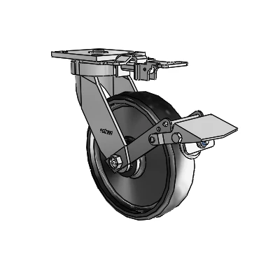 4 Series Kingpinless Casters Top Plate Swivel Caster with 8 x 2 Endura Solid Elastomer wheel and Tread Lock Brake