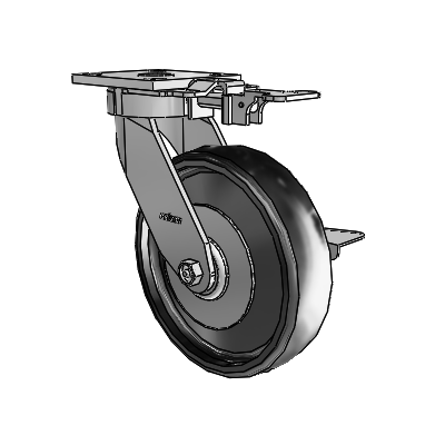 4 Series Kingpinless Casters Top Plate Swivel Caster with 8 x 2 Endura Solid Elastomer wheel and Side Lock Brake