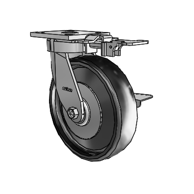 4 Series Kingpinless Casters Top Plate Swivel Caster with 8 x 2 Endura Solid Elastomer wheel and Side Lock Brake
