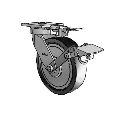 4 Series Kingpinless Casters Top Plate Swivel Caster with 8 x 2 Polyolefin wheel and Tread Lock Brake
