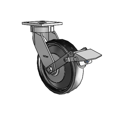 4 Series Kingpinless Casters Top Plate Swivel Caster with 8 x 2 Endura Solid Elastomer wheel and Tread Lock Brake