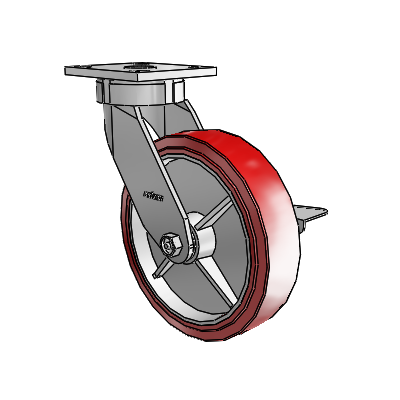 Roulettes sans pivot de la série 4 : roulette pivotante à plaque supérieure équipée d'une roue en polyuréthane HI-TECH de 8 x 2 et d'un frein à blocage latéral