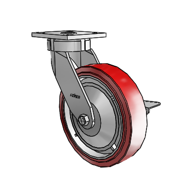 Roulettes sans pivot de la série 4 : roulette pivotante à plaque supérieure équipée d'une roue en polyuréthane HI-TECH de 8 x 2 et d'un frein à blocage latéral