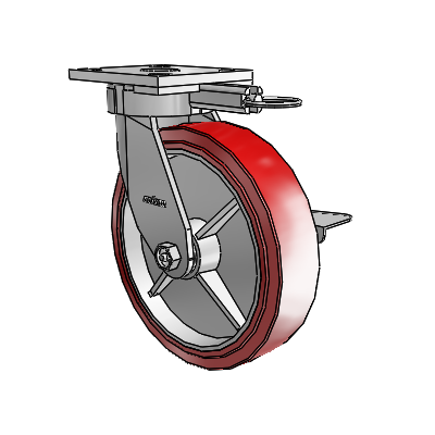 4 Series Kingpinless Casters Top Plate Swivel Caster with 8 x 2 Polyurethane HI-TECH wheel and Side Lock Brake