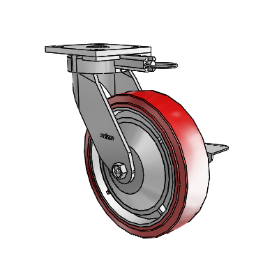 Roulettes sans pivot de la série 4 : roulette pivotante à plaque supérieure équipée d'une roue en polyuréthane HI-TECH de 8 x 2 et d'un frein à blocage latéral