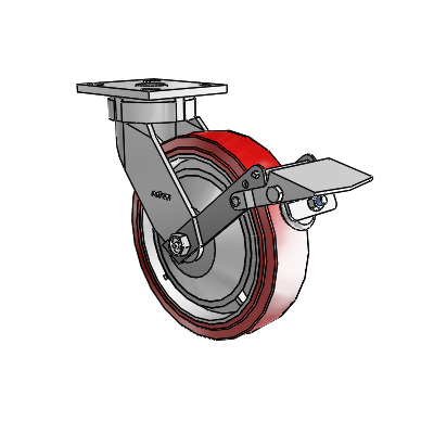 4 Series Kingpinless Casters Top Plate Swivel Caster with 8 x 2 Polyurethane HI-TECH wheel and Tread Lock Brake