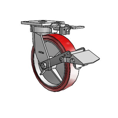 Roulettes sans pivot de la série 4 : roulette pivotante à plaque supérieure équipée d'une roue en polyuréthane HI-TECH de 8 x 2 et d'un frein Tread Lock