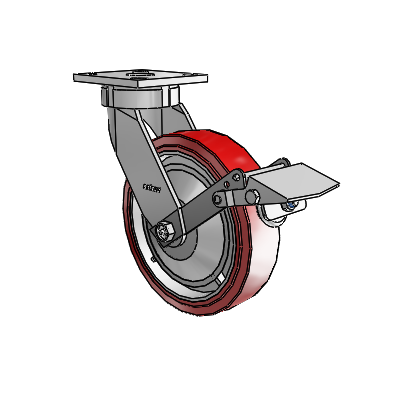 4 Series Kingpinless Casters Top Plate Swivel Caster with 8 x 2 Polyurethane HI-TECH wheel and Tread Lock Brake