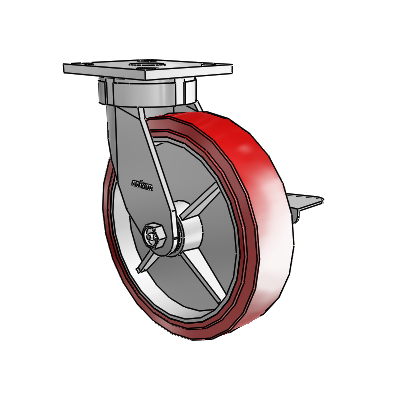 Roulettes sans pivot de la série 4 : roulette pivotante à plaque supérieure équipée d'une roue en polyuréthane HI-TECH de 8 x 2 et d'un frein à blocage latéral