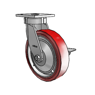 4 Series Kingpinless Casters Top Plate Swivel Caster with 8 x 2 Polyurethane HI-TECH wheel and Side Lock Brake