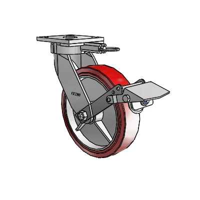 4 Series Kingpinless Casters Top Plate Swivel Caster with 8 x 2 Polyurethane HI-TECH wheel and Tread Lock Brake