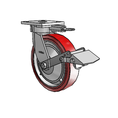 4 Series Kingpinless Casters Top Plate Swivel Caster with 8 x 2 Polyurethane HI-TECH wheel and Tread Lock Brake
