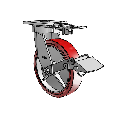 Roulettes sans pivot de la série 4 : roulette pivotante à plaque supérieure équipée d'une roue en polyuréthane HI-TECH de 8 x 2 et d'un frein Tread Lock