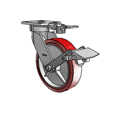 Roulettes sans pivot de la série 4 : roulette pivotante à plaque supérieure équipée d'une roue en polyuréthane HI-TECH de 8 x 2 et d'un frein Tread Lock