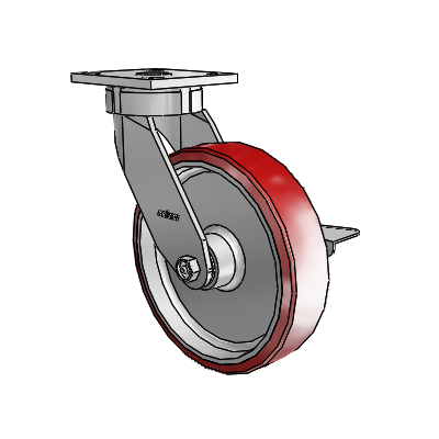 4 Series Kingpinless Casters Top Plate Swivel Caster with 8 x 2 Moldon Polyurethane (Aluminum Core) wheel and Side Lock Brake