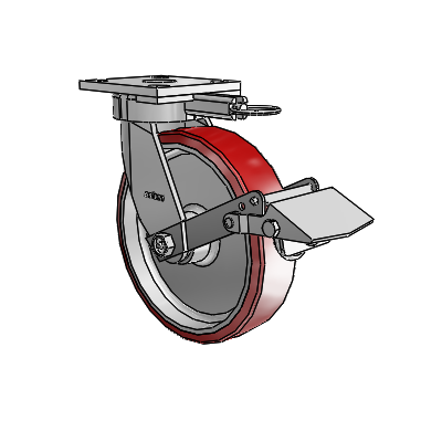 4 Series Kingpinless Casters Top Plate Swivel Caster with 8 x 2 Moldon Polyurethane (Aluminum Core) wheel and Tread Lock Brake