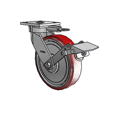 4 Series Kingpinless Casters Top Plate Swivel Caster with 8 x 2 Moldon Polyurethane (Aluminum Core) wheel and Tread Lock Brake