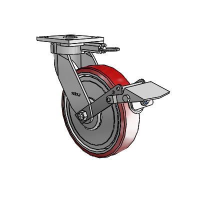 4 Series Kingpinless Casters Top Plate Swivel Caster with 8 x 2 Moldon Polyurethane (Aluminum Core) wheel and Tread Lock Brake