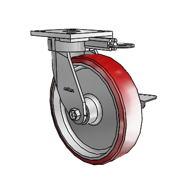 4 Series Kingpinless Casters Top Plate Swivel Caster with 8 x 2 Moldon Polyurethane (Aluminum Core) wheel and Side Lock Brake