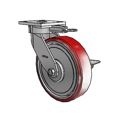 4 Series Kingpinless Casters Top Plate Swivel Caster with 8 x 2 Moldon Polyurethane (Aluminum Core) wheel and Side Lock Brake