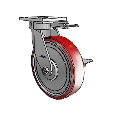 4 Series Kingpinless Casters Top Plate Swivel Caster with 8 x 2 Moldon Polyurethane (Aluminum Core) wheel and Side Lock Brake