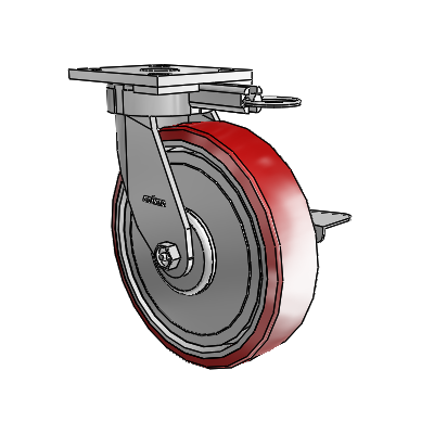 4 Series Kingpinless Casters Top Plate Swivel Caster with 8 x 2 Moldon Polyurethane (Aluminum Core) wheel and Side Lock Brake