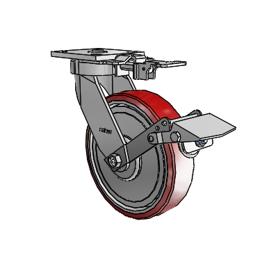 Roulettes sans pivot de la série 4 : roulette pivotante à plaque supérieure équipée d'une roue en polyuréthane Moldon 8 x 2 (noyau en aluminium) et d'un frein Tread Lock