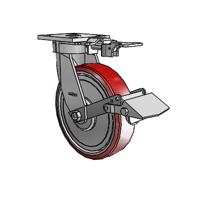 Roulettes sans pivot de la série 4 : roulette pivotante à plaque supérieure équipée d'une roue en polyuréthane Moldon 8 x 2 (noyau en aluminium) et d'un frein Tread Lock