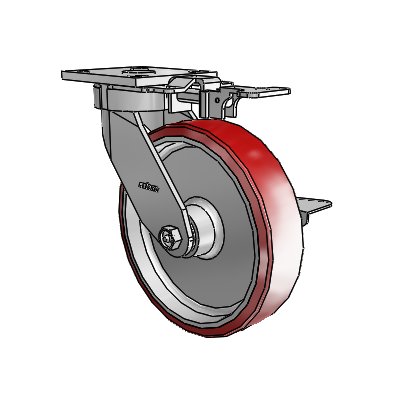 4 Series Kingpinless Casters Top Plate Swivel Caster with 8 x 2 Moldon Polyurethane (Aluminum Core) wheel and Side Lock Brake