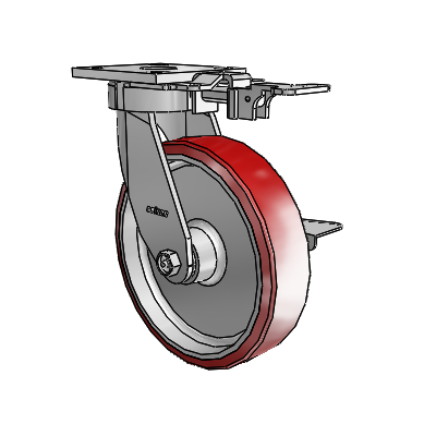 Roulettes sans pivot de la série 4 : roulette pivotante à plaque supérieure équipée d'une roue en polyuréthane Moldon 8 x 2 (noyau en aluminium) et d'un frein à blocage latéral