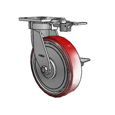 Roulettes sans pivot de la série 4 : roulette pivotante à plaque supérieure équipée d'une roue en polyuréthane Moldon 8 x 2 (noyau en aluminium) et d'un frein à blocage latéral