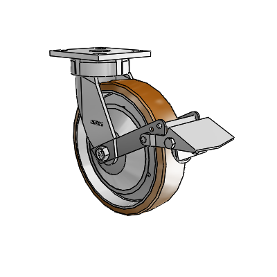 Roulettes sans pivot de la série 4 : roulette pivotante à plaque supérieure équipée d'une roue Moldon en nylon (noyau en aluminium) de 8 x 2 et d'un frein Tread Lock