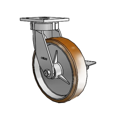 Roulettes sans pivot de la série 4 : roulette pivotante à plaque supérieure équipée d'une roue Moldon en nylon (noyau en aluminium) de 8 x 2 et d'un frein à blocage latéral
