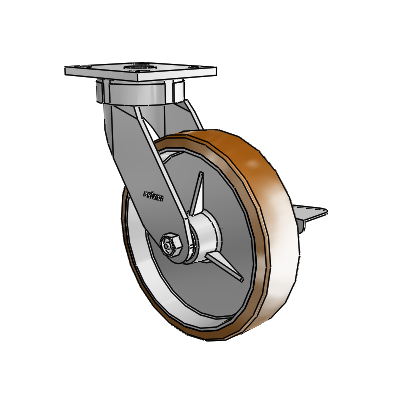 4 Series Kingpinless Casters Top Plate Swivel Caster with 8 x 2 Moldon Nylon (Aluminum Core) wheel and Side Lock Brake