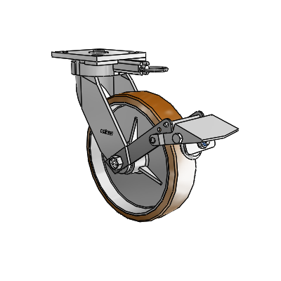 4 Series Kingpinless Casters Top Plate Swivel Caster with 8 x 2 Moldon Nylon (Aluminum Core) wheel and Tread Lock Brake