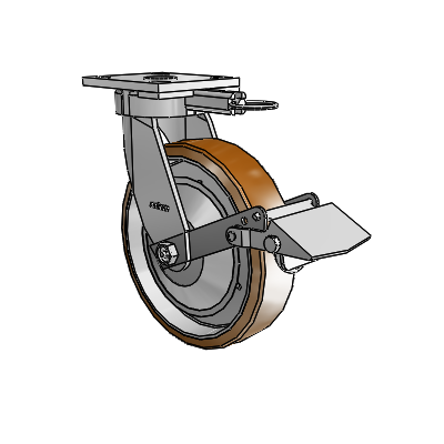 4 Series Kingpinless Casters Top Plate Swivel Caster with 8 x 2 Moldon Nylon (Aluminum Core) wheel and Tread Lock Brake