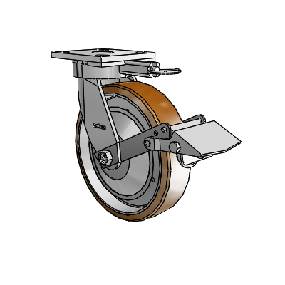 4 Series Kingpinless Casters Top Plate Swivel Caster with 8 x 2 Moldon Nylon (Aluminum Core) wheel and Tread Lock Brake