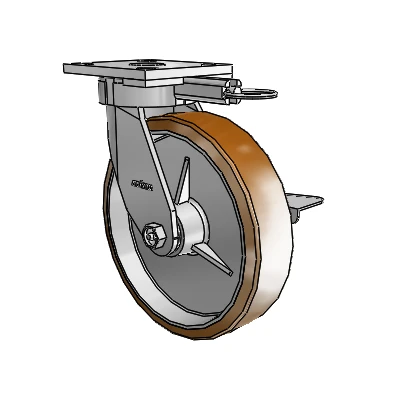 4 Series Kingpinless Casters Top Plate Swivel Caster with 8 x 2 Moldon Nylon (Aluminum Core) wheel and Side Lock Brake