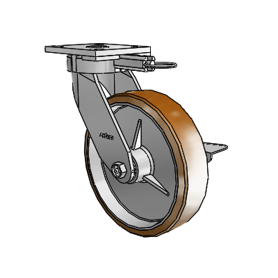 4 Series Kingpinless Casters Top Plate Swivel Caster with 8 x 2 Moldon Nylon (Aluminum Core) wheel and Side Lock Brake