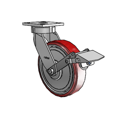 4 Series Kingpinless Casters Top Plate Swivel Caster with 8 x 2 Moldon Polyurethane (Aluminum Core) wheel and Tread Lock Brake