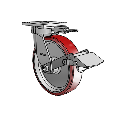 4 Series Kingpinless Casters Top Plate Swivel Caster with 8 x 2 Moldon Polyurethane (Aluminum Core) wheel and Tread Lock Brake