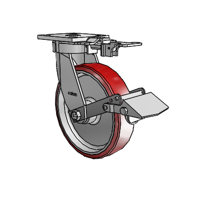 4 Series Kingpinless Casters Top Plate Swivel Caster with 8 x 2 Moldon Polyurethane (Aluminum Core) wheel and Tread Lock Brake