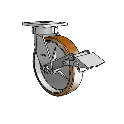 Roulettes sans pivot de la série 4 : roulette pivotante à plaque supérieure équipée d'une roue Moldon en nylon (noyau en aluminium) de 8 x 2 et d'un frein Tread Lock