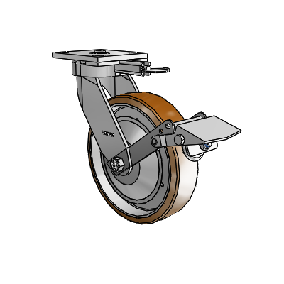 4 Series Kingpinless Casters Top Plate Swivel Caster with 8 x 2 Moldon Nylon (Aluminum Core) wheel and Tread Lock Brake