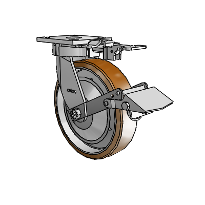 4 Series Kingpinless Casters Top Plate Swivel Caster with 8 x 2 Moldon Nylon (Aluminum Core) wheel and Tread Lock Brake