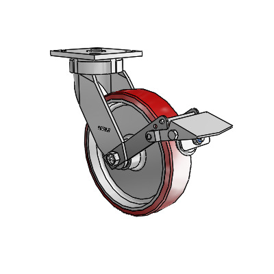 Roulettes sans pivot de la série 4 : roulette pivotante à plaque supérieure équipée d'une roue en polyuréthane Moldon 8 x 2 (noyau en aluminium) et d'un frein Tread Lock
