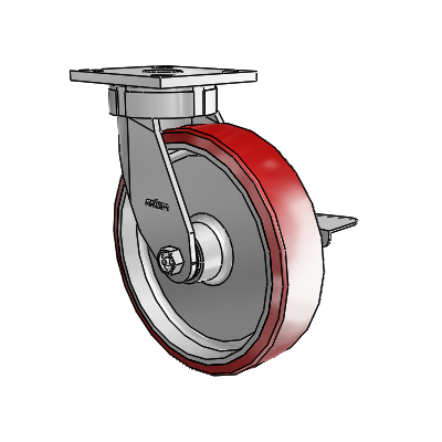 4 Series Kingpinless Casters Top Plate Swivel Caster with 8 x 2 Moldon Polyurethane (Aluminum Core) wheel and Side Lock Brake