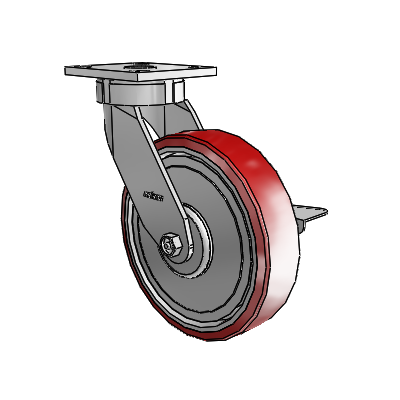 Roulettes sans pivot de la série 4 : roulette pivotante à plaque supérieure équipée d'une roue en polyuréthane Moldon 8 x 2 (noyau en aluminium) et d'un frein à blocage latéral