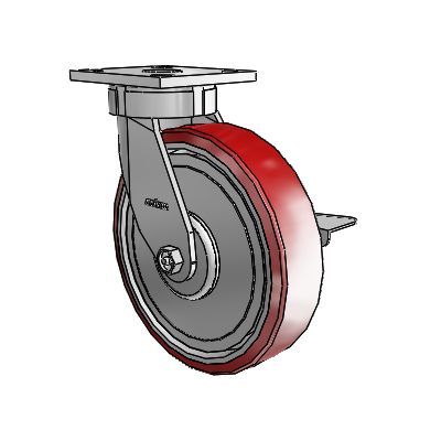 4 Series Kingpinless Casters Top Plate Swivel Caster with 8 x 2 Moldon Polyurethane (Aluminum Core) wheel and Side Lock Brake